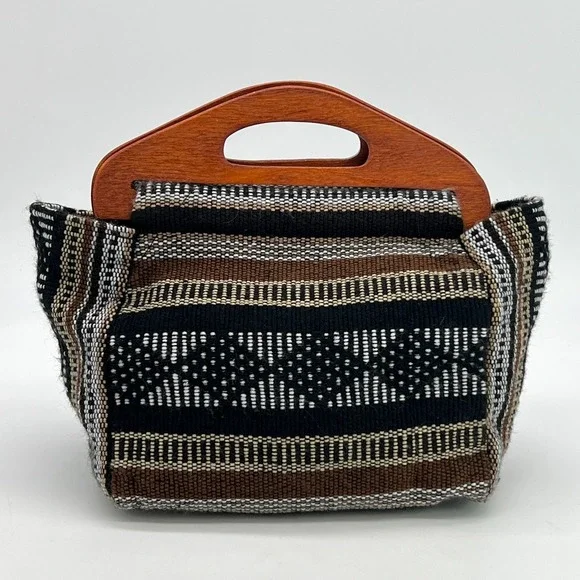Pinzon Handbag Wooden Handles Made in Mexico Hand Woven Purse Tote New - Picture 4 of 6